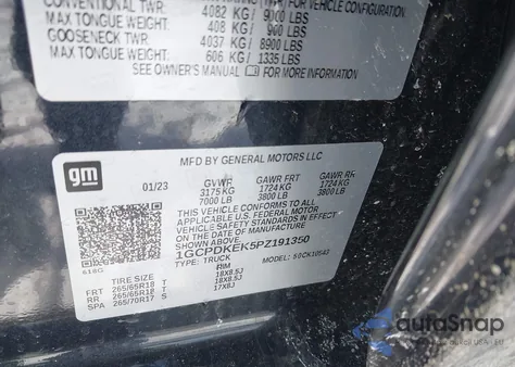 2023 Chevrolet Silverado K1500 Lt-L from USA, damaged, VIN 1GCPDKEK5PZ191350